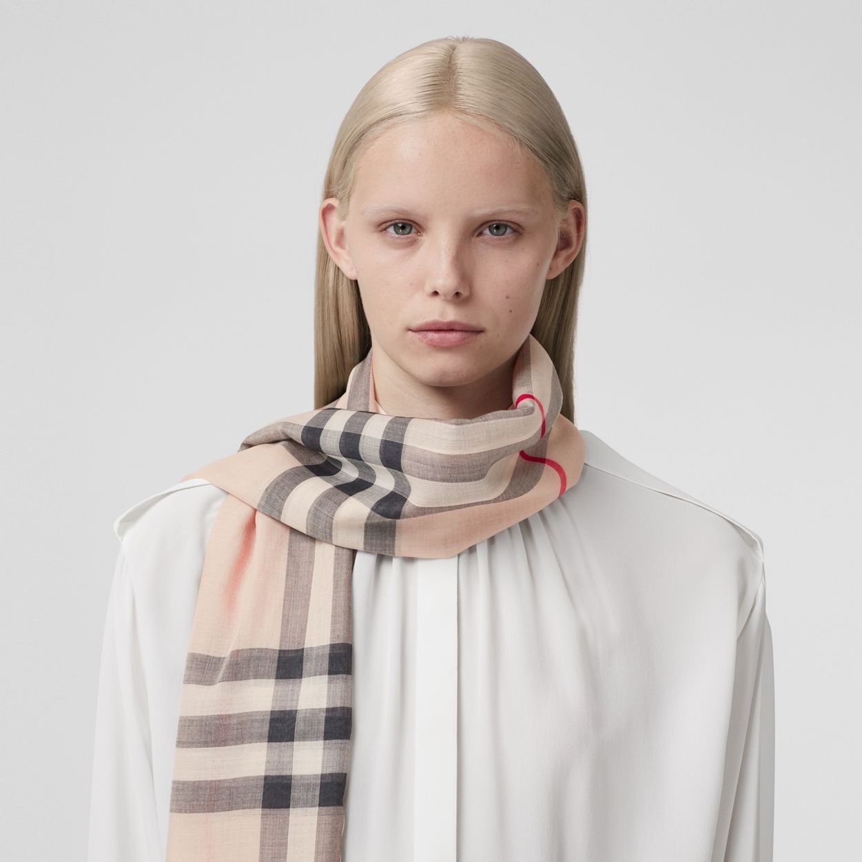 Lightweight Check Wool and Silk Scarf - 3