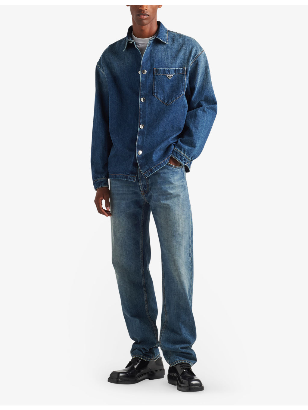 Brand-plaque boxy-fit denim shirt - 2