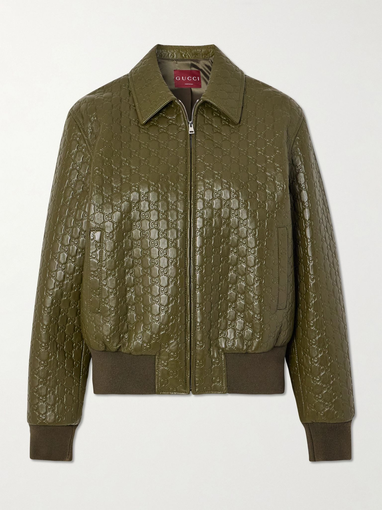 Embossed leather jacket Army green - 1