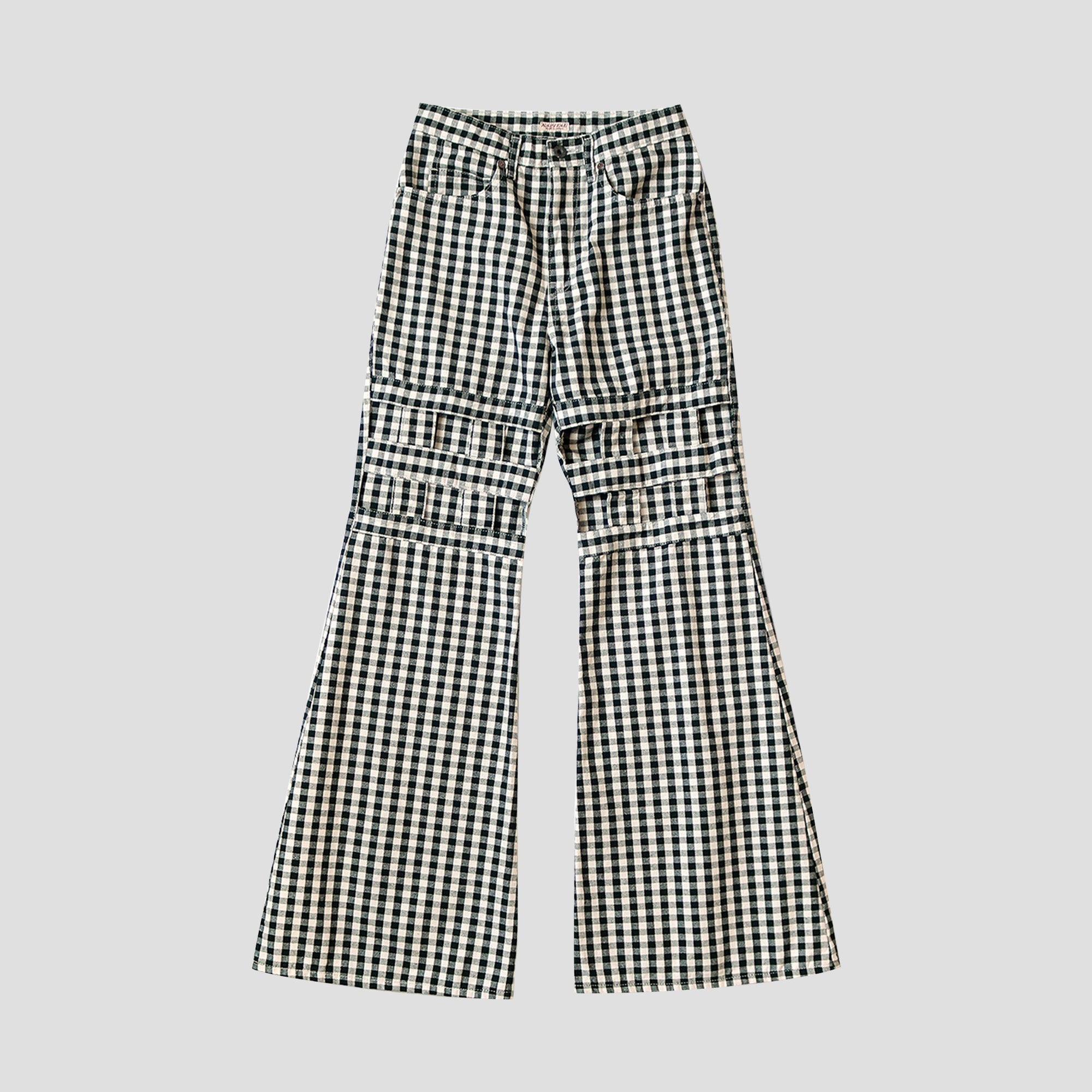 CANVAS GINGHAM CHECK 5P WINDOWPANE FLARE PANTS LADIES - 1
