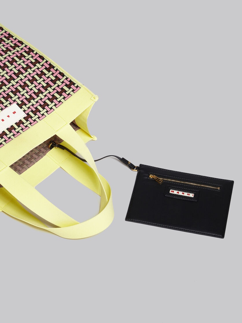 LIGHT YELLOW BROWN AND PINK JACQUARD SHOPPING BAG - 4