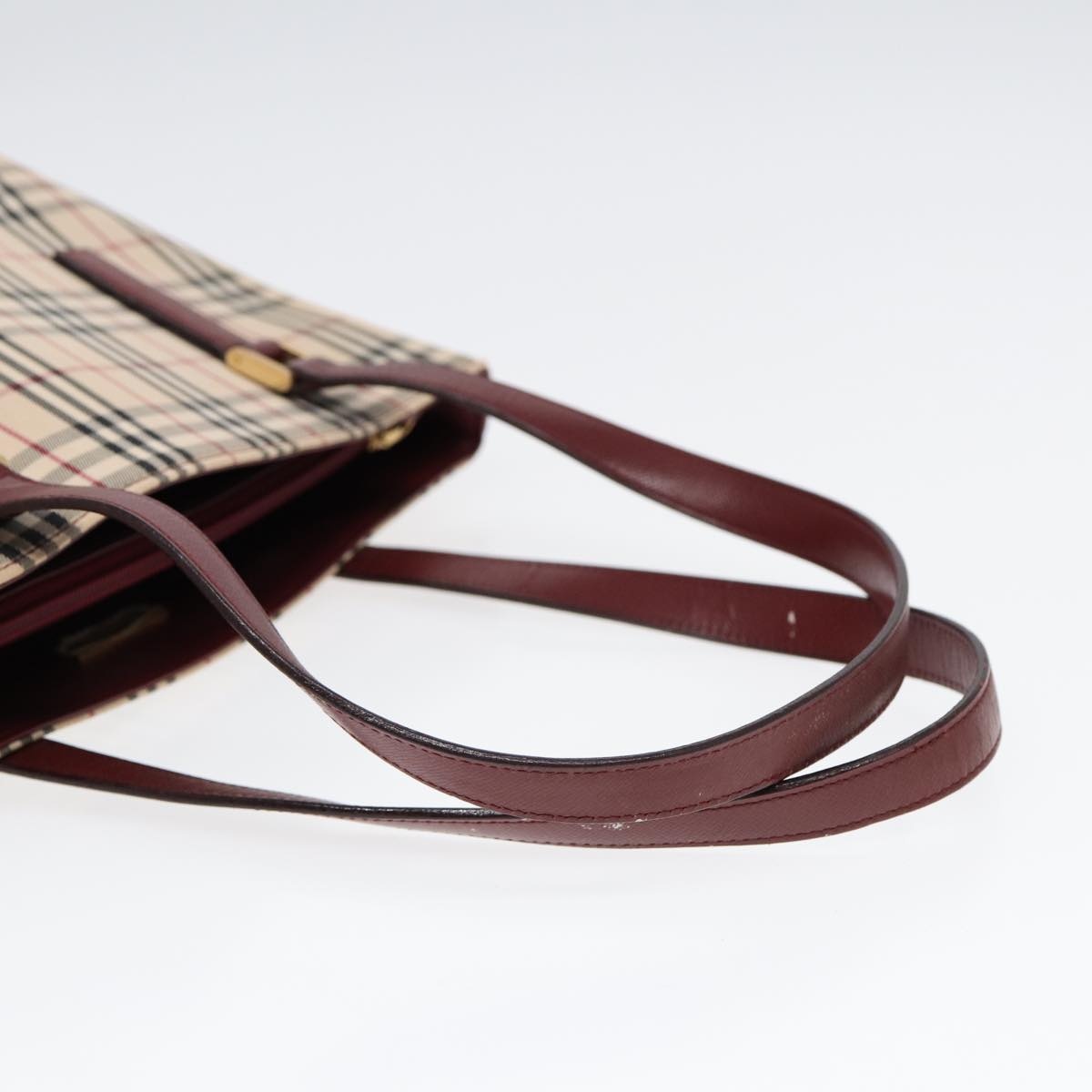 Burberry Nova Check Tote Bag Canvas Leather Beige Bordeaux - 7