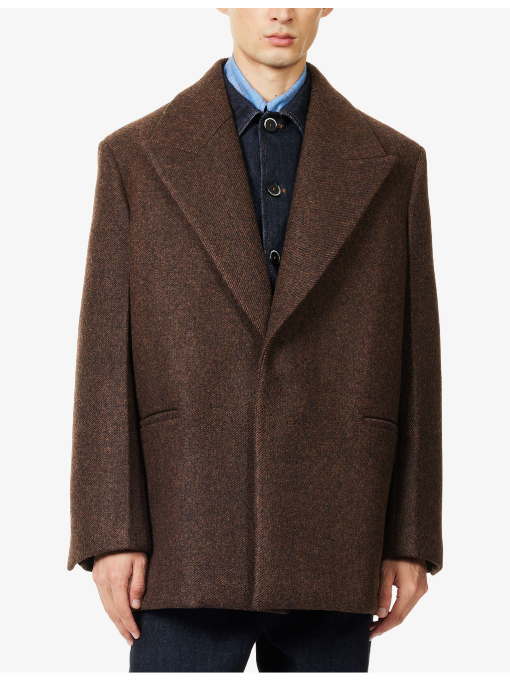 Compact Bitonal Gabardine Relaxed-Fit Wool Coat - 3