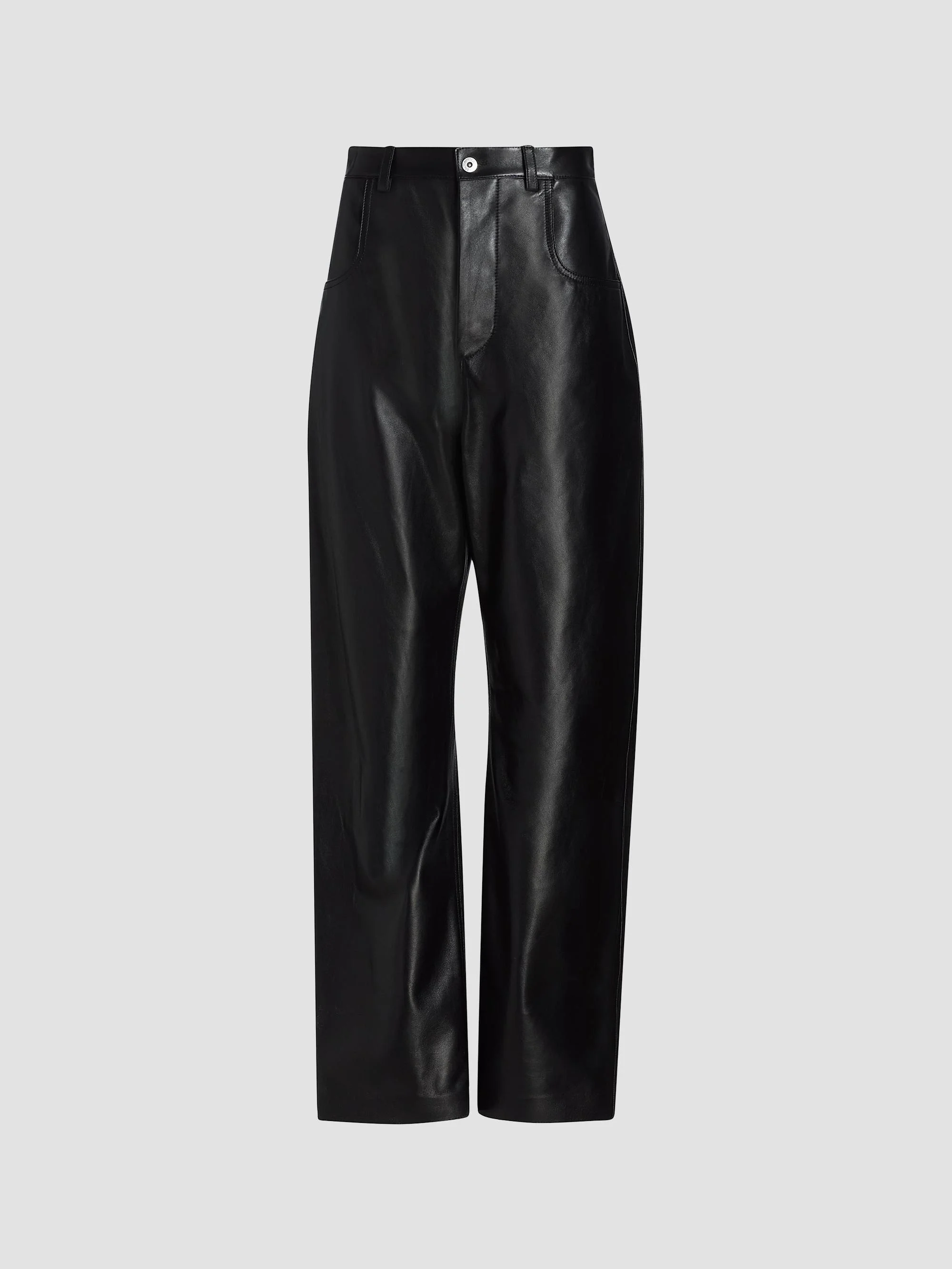 Women's Leather Relaxed-Fit Trousers - Double Black - 1