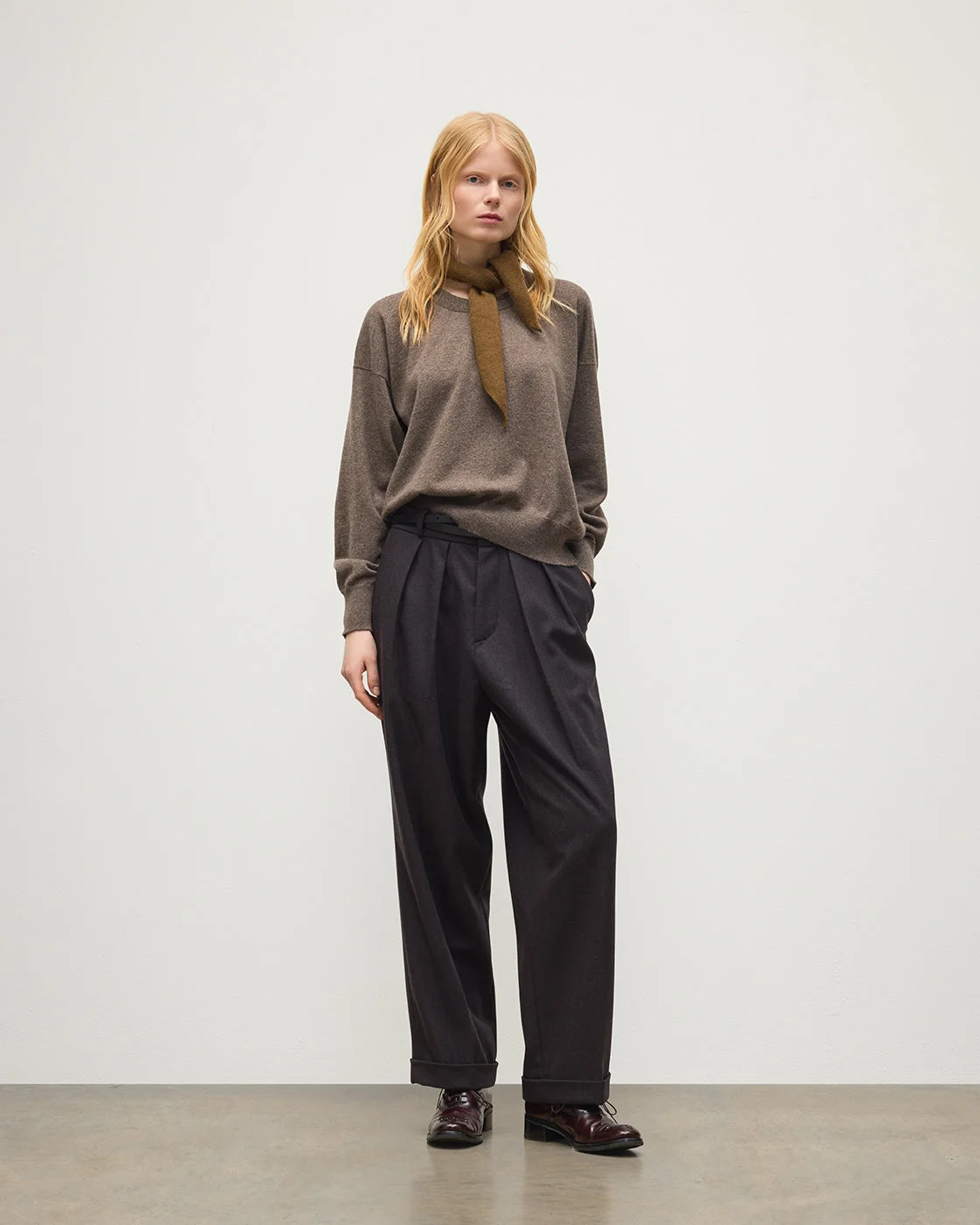 Jessie Back Split Brown Colour Block Cashmere Jumper - 1