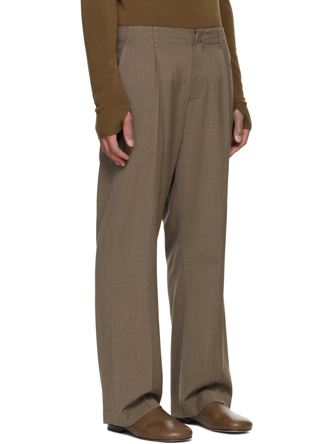 Beige Wool Belted Trousers - 2