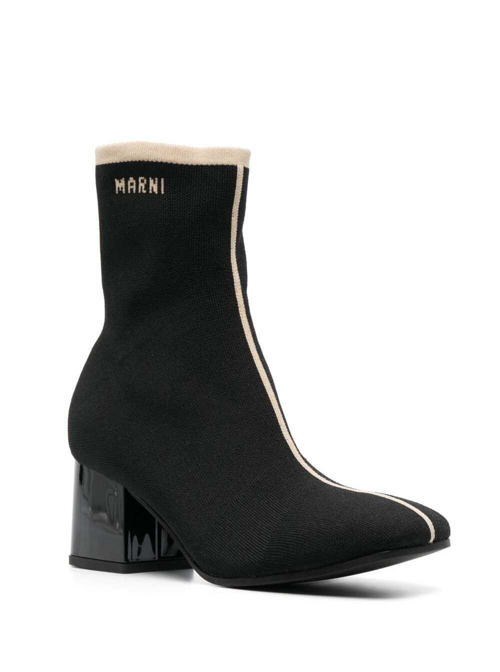 Marni Women Black Ankle Boot In Leather With Medium And Wide Heel Ecru-Colored Details - 2