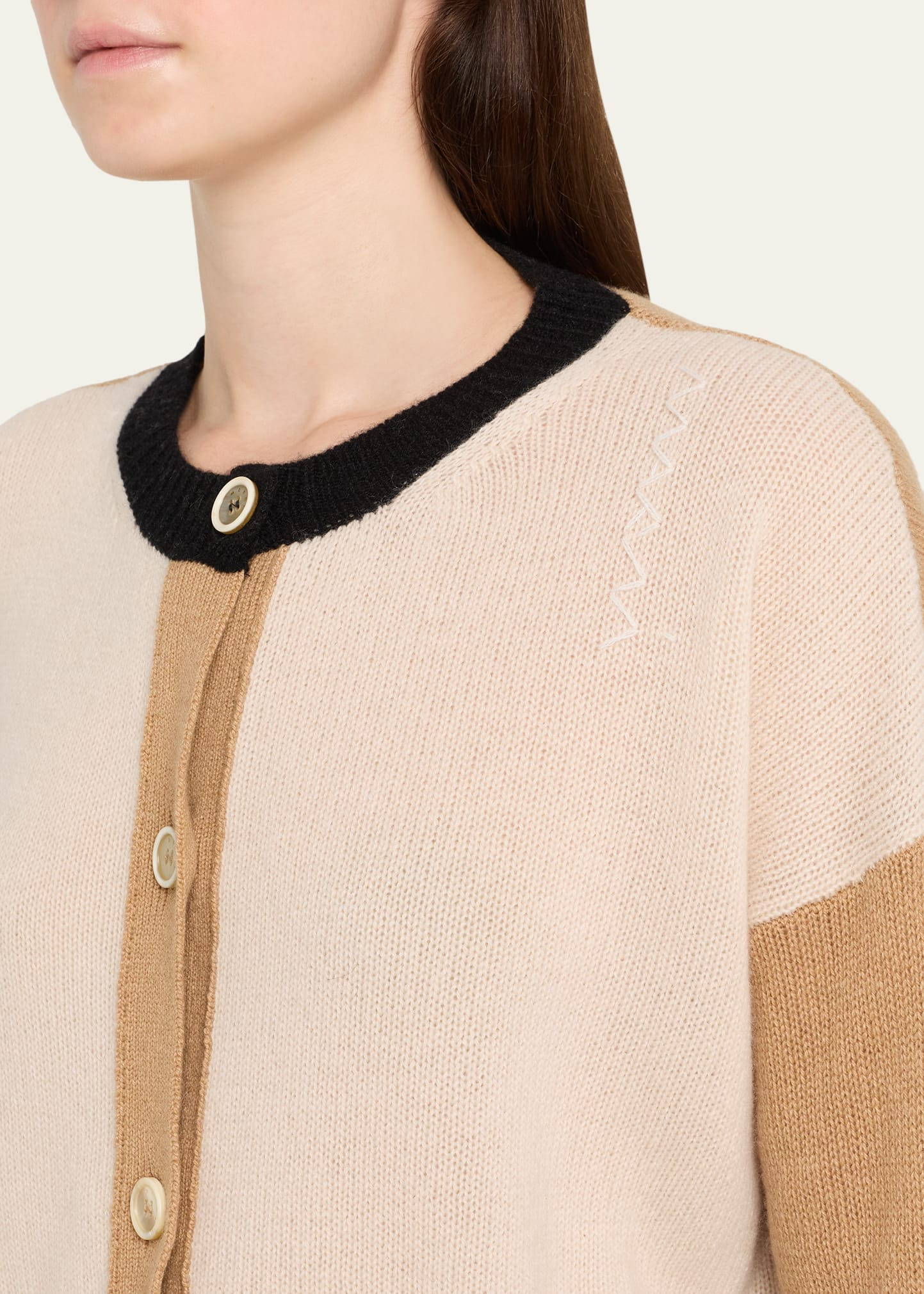 Colorblock Cashmere Crewneck Cardigan - 5
