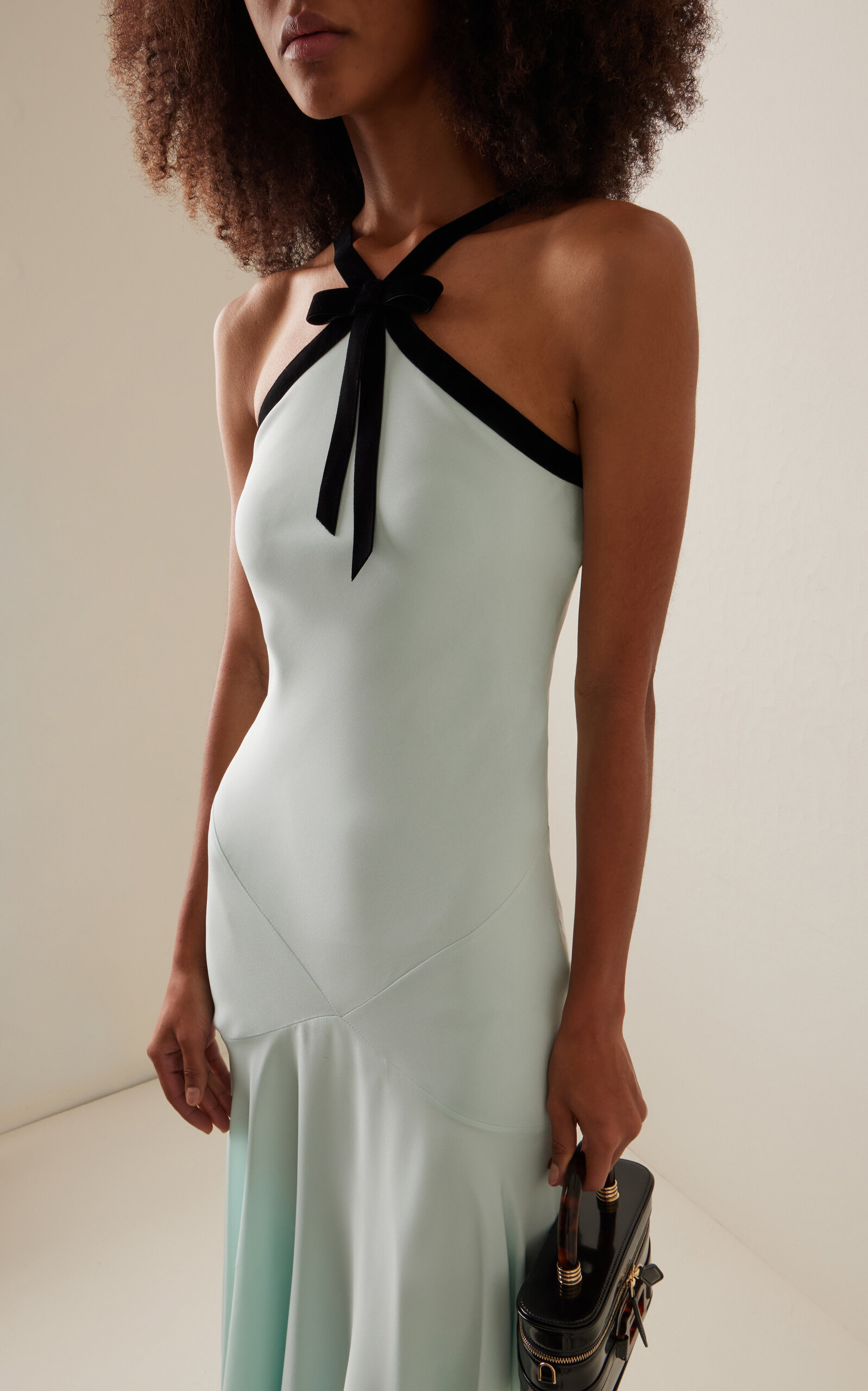 Bow-Detailed Silk Crepe and Georgette Halter Dress blue - 2