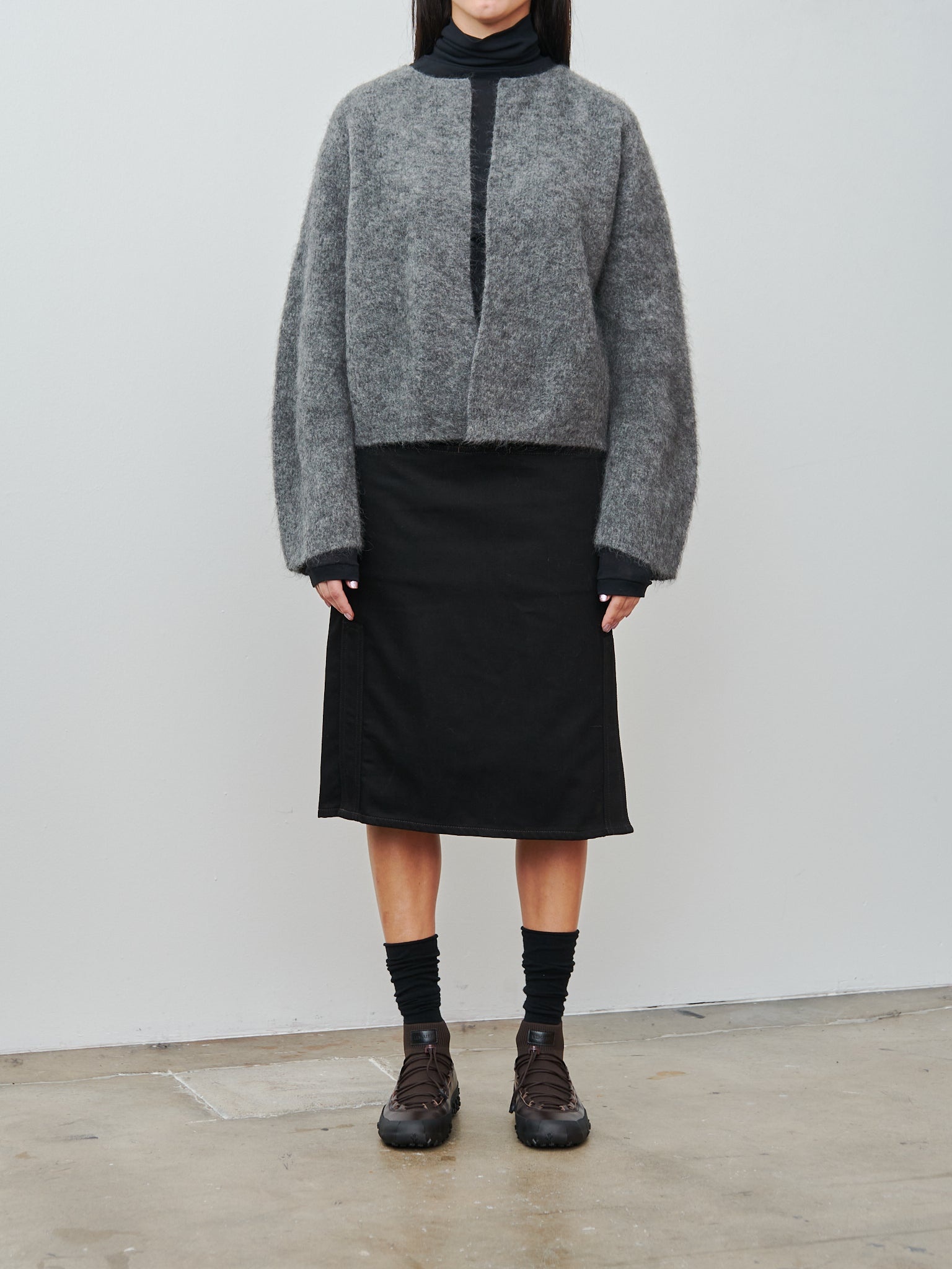 Straight Denim Skirt - Black - 2