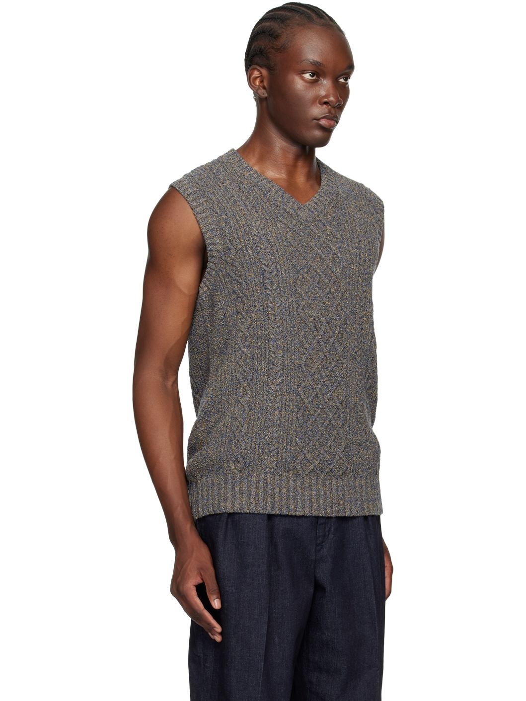 Navy Aran Vest - 2