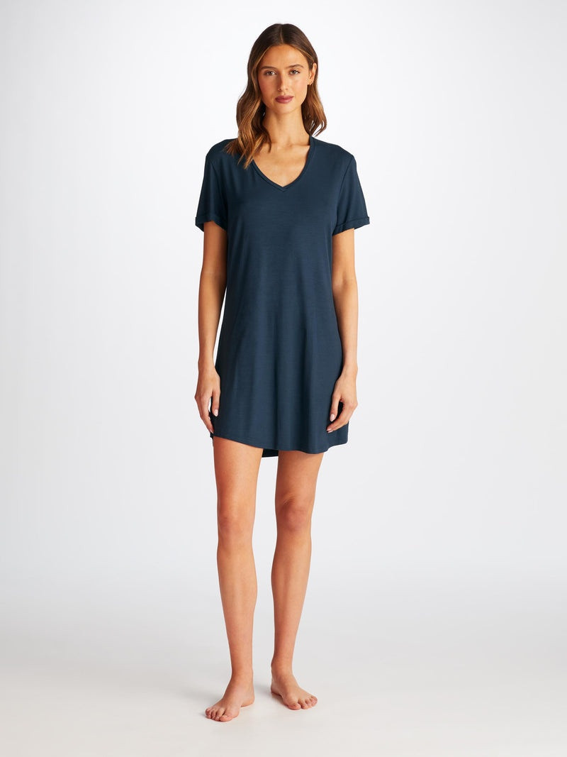 Derek Rose Women's V-Neck Sleep T-Shirt Lara Micro Modal Stretch Navy outlook