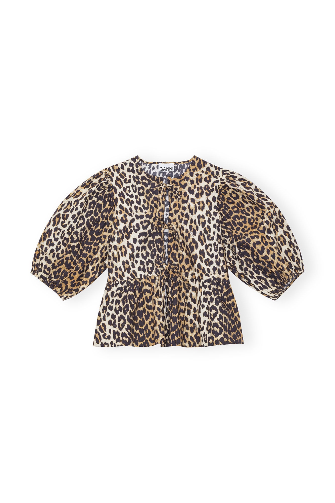 LEOPARD COTTON POPLIN PEPLUM TIE BLOUSE - 1