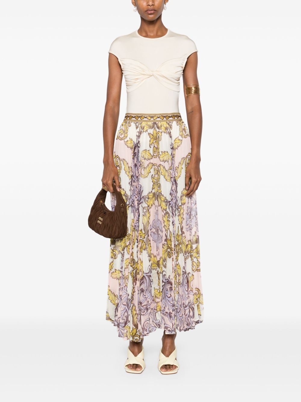 embroidered-waistband maxi skirt - 2