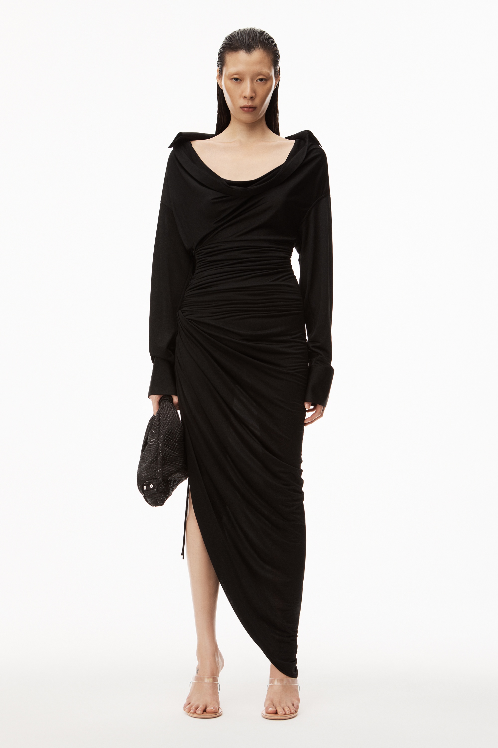 ASYMMETRICAL DRAPE DRESS IN SHEER JERSEY - 2
