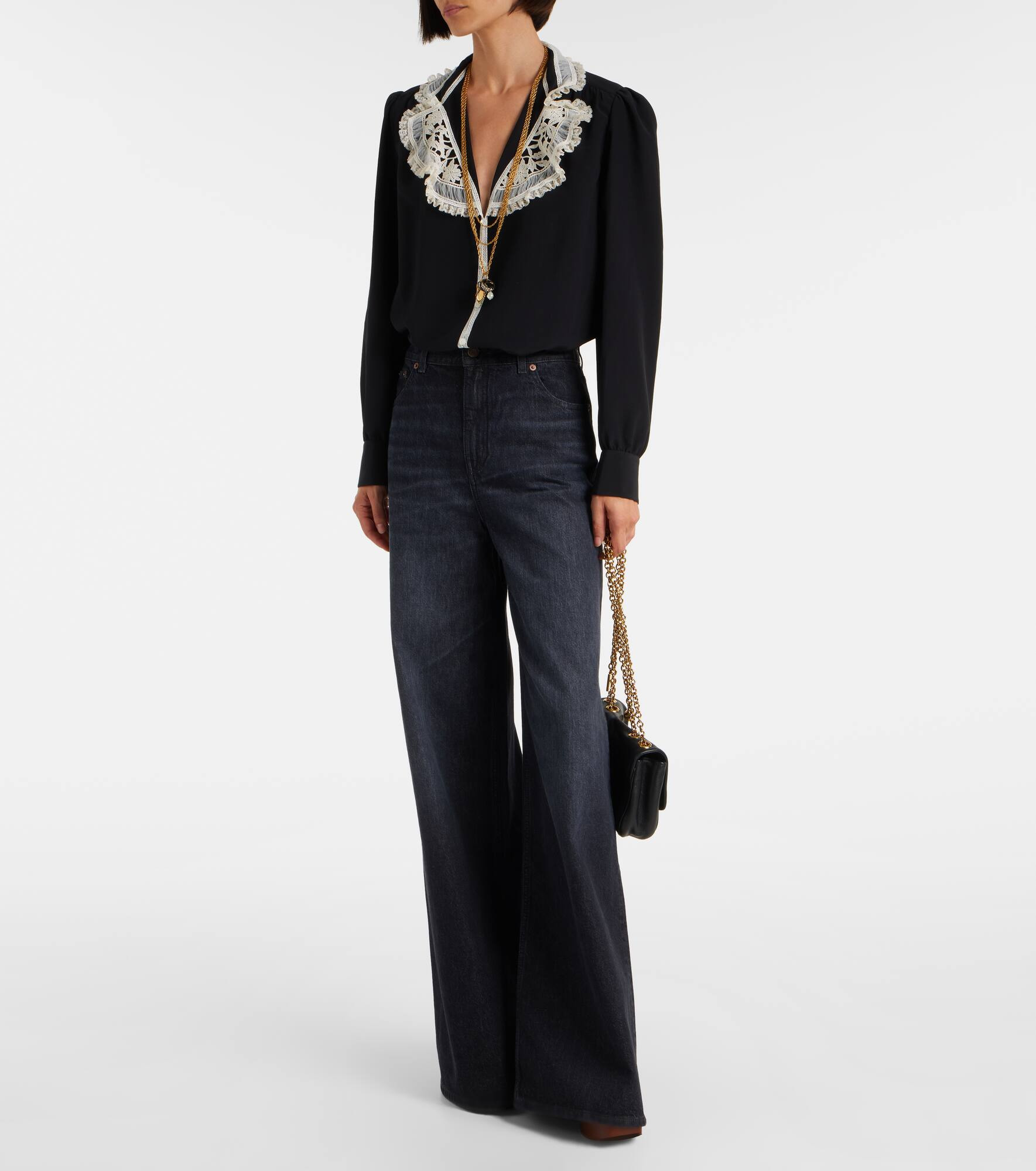 Lace-trimmed silk crêpe de chine blouse - 2