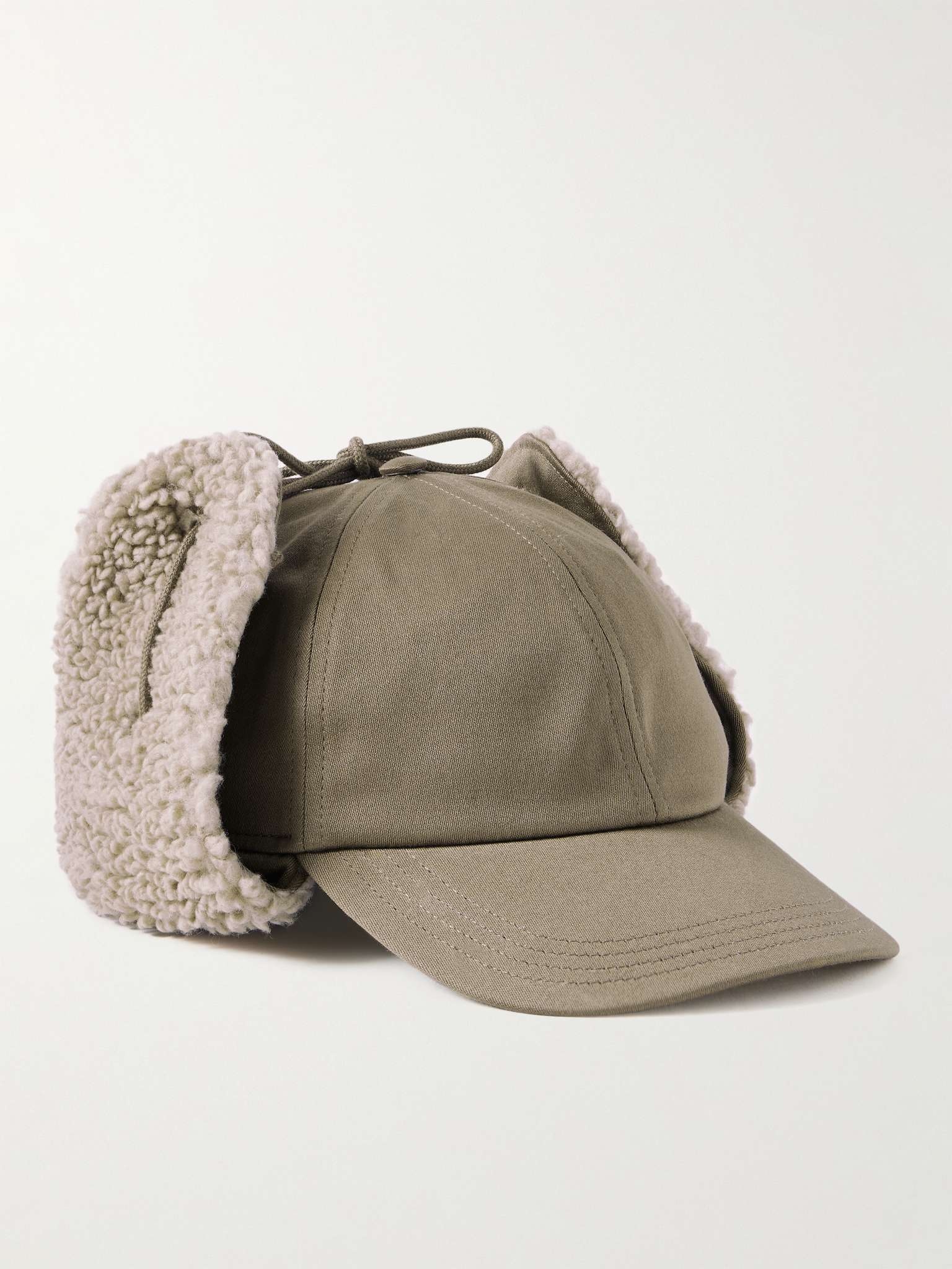 Wool-Blend Fleece-Trimmed Cotton-Twill Trapper Cap - 1