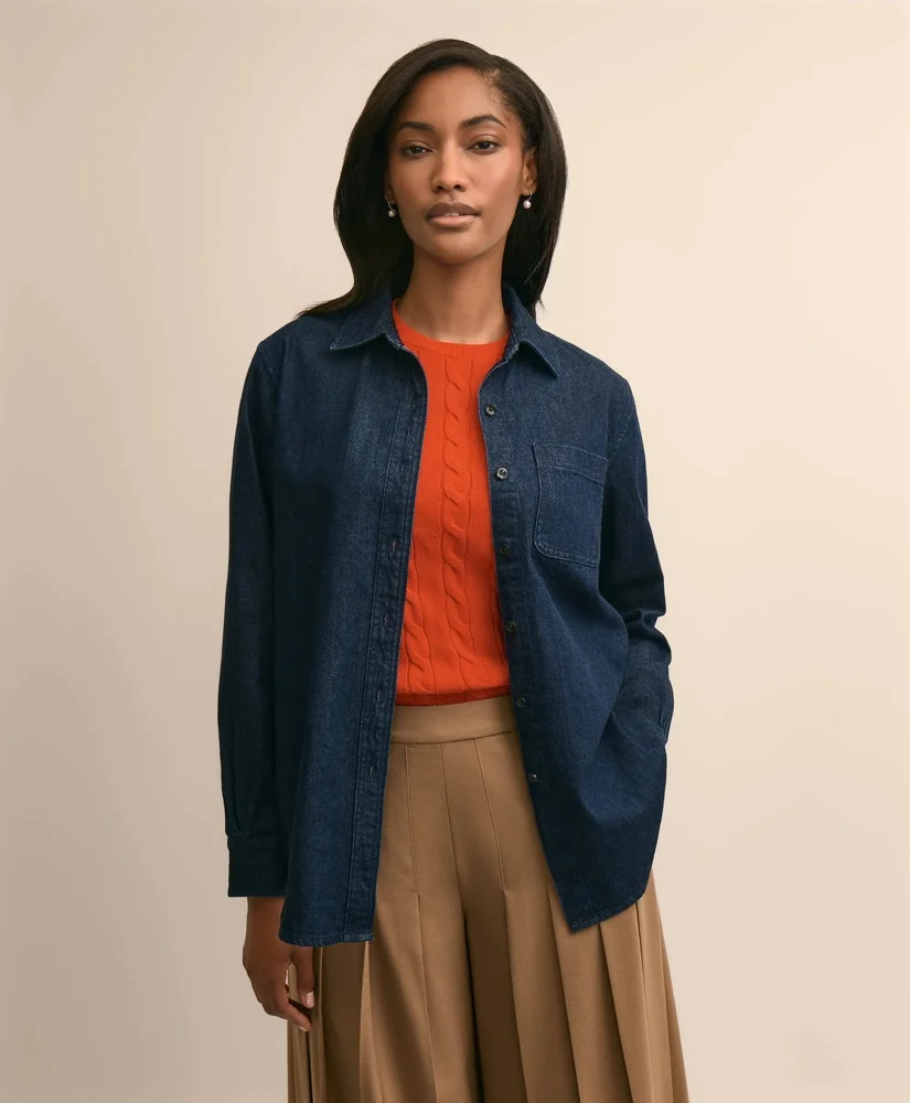 Cotton Denim Oversized Drop-Shoulder Shirt - 1