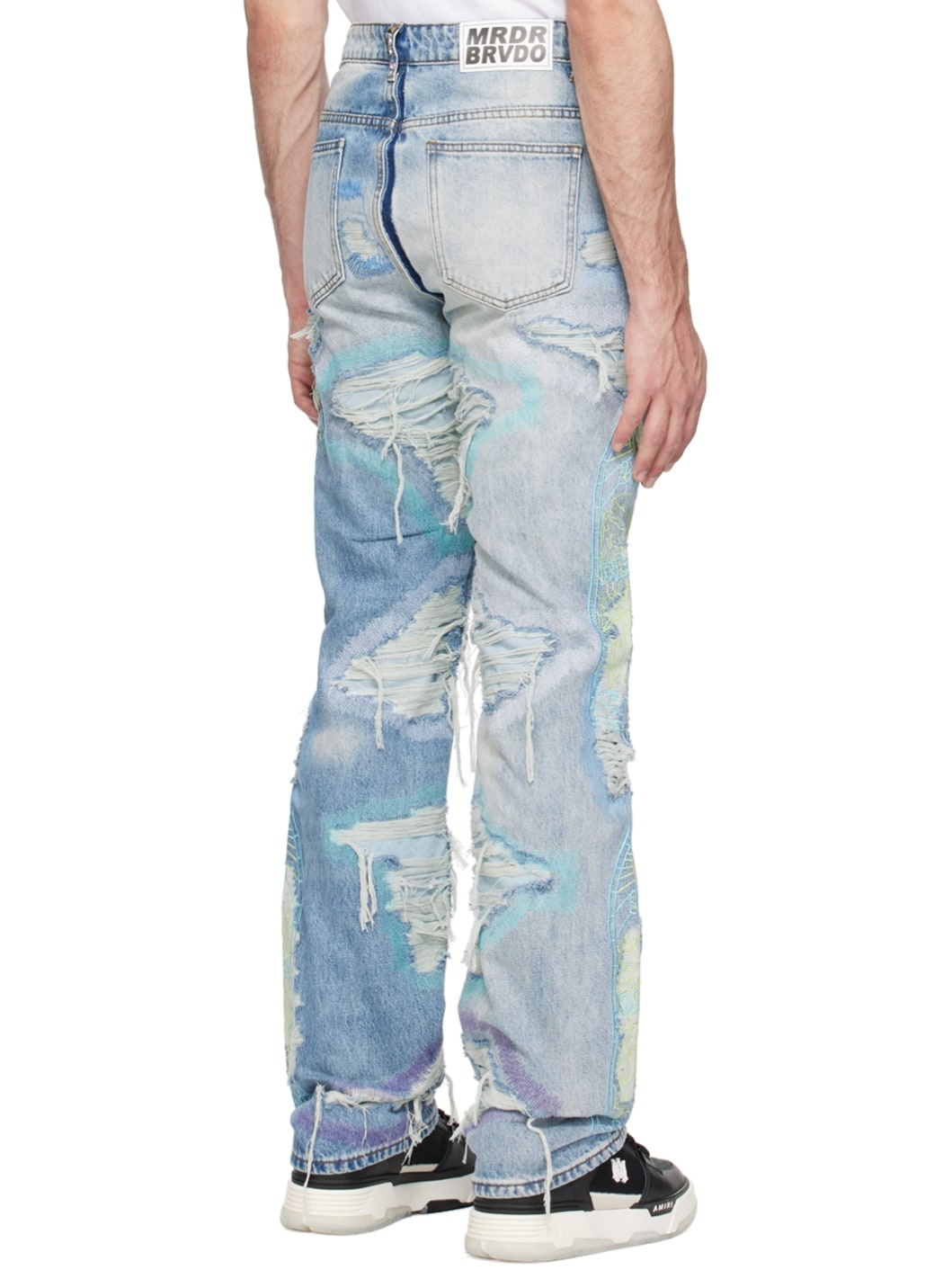 Blue Embroidered Jeans - 3