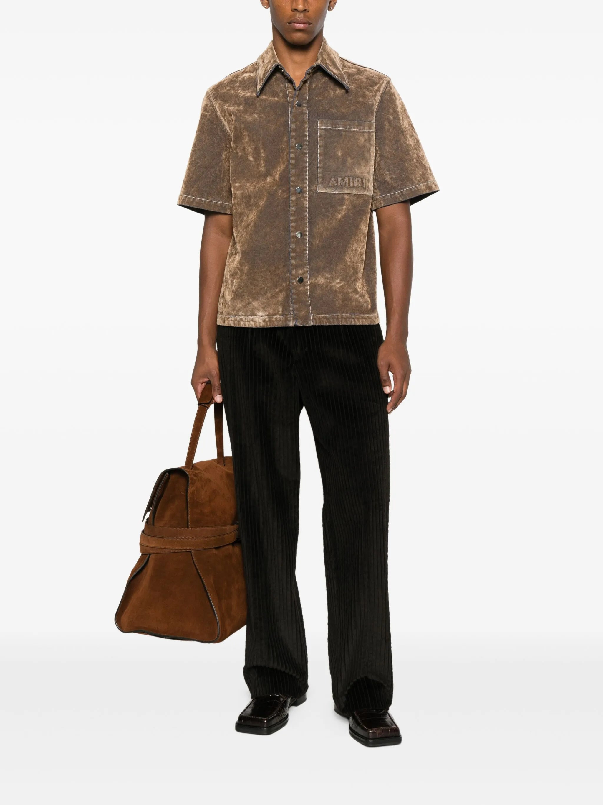 velvet patch-pocket shirt - 2