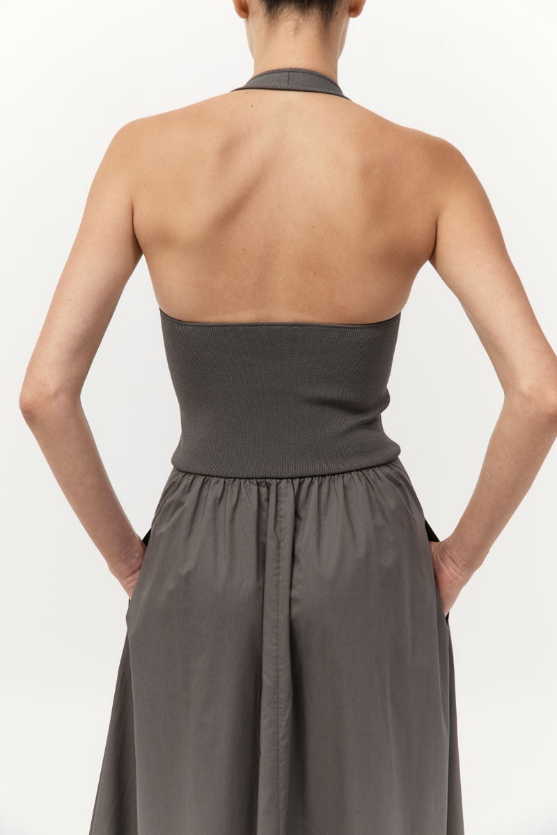 Halter Gathered Dress - Khaki - 6