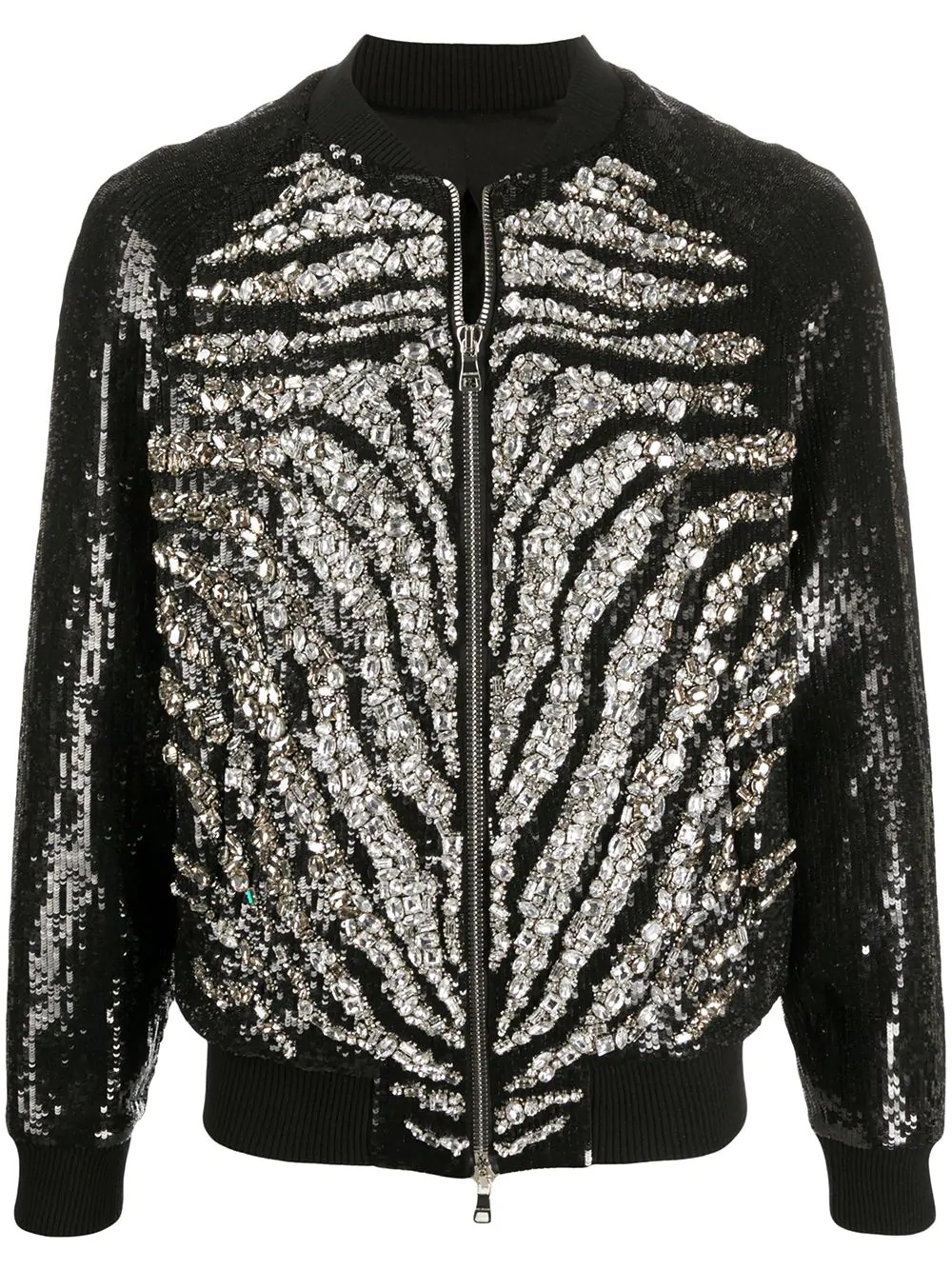 embellished-zebra bomber jacket - 1