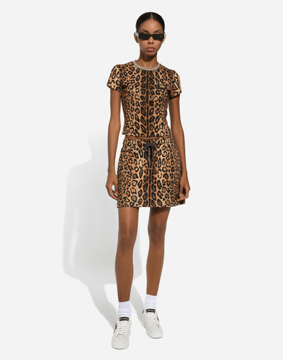 Dolce & Gabbana Leopard-print Crespo fleece miniskirt outlook