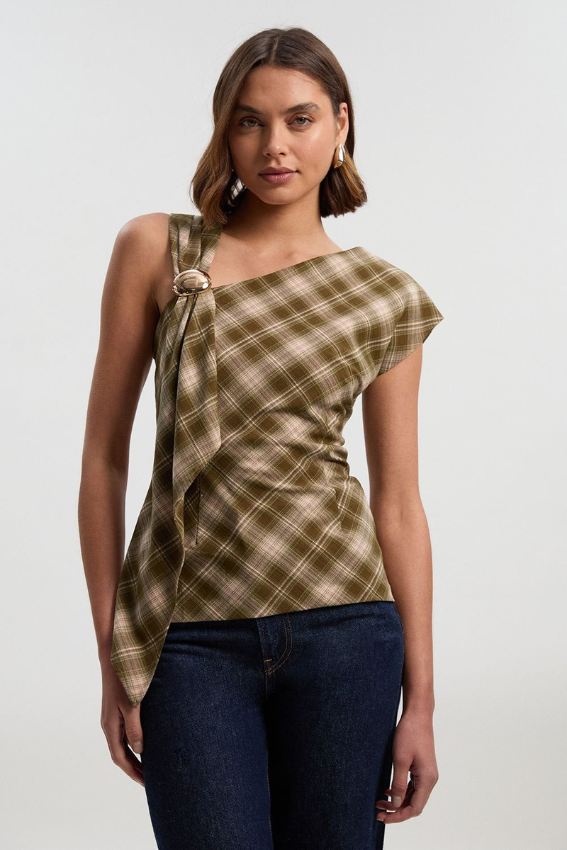 Tailored Check Trim Detail Sleeveless Top 1