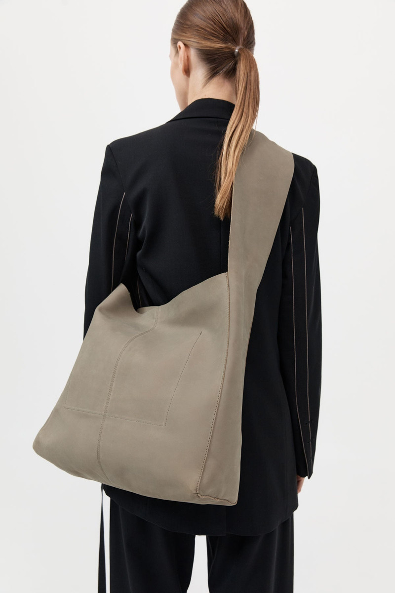 ST. AGNI Oversized Nubuck Satchel - Smokey Olive outlook