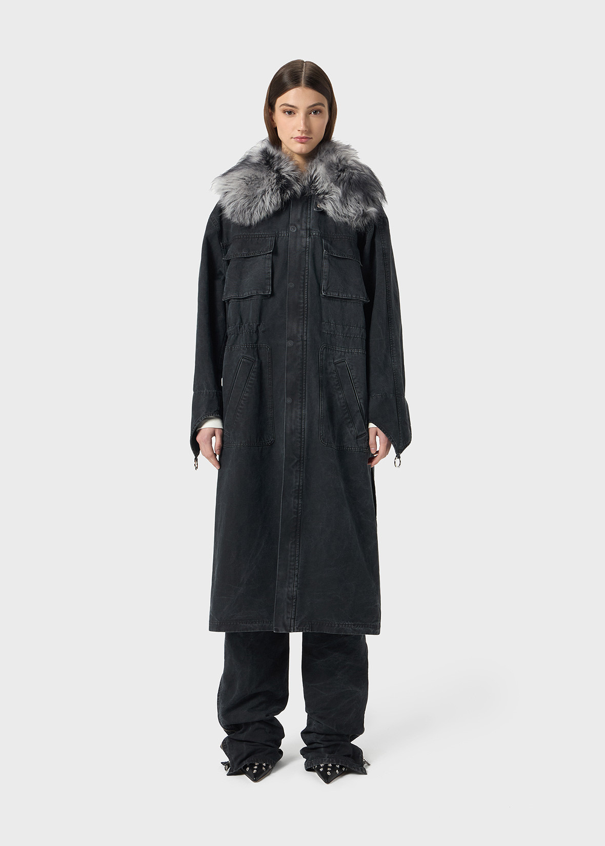 CANVAS PARKA JACKET WITH FAUX FUR COLLAR - 3