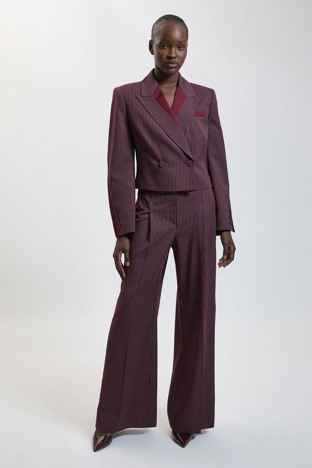 Pinstripe Satin Mix Tailored Wide Leg Trouser - 1