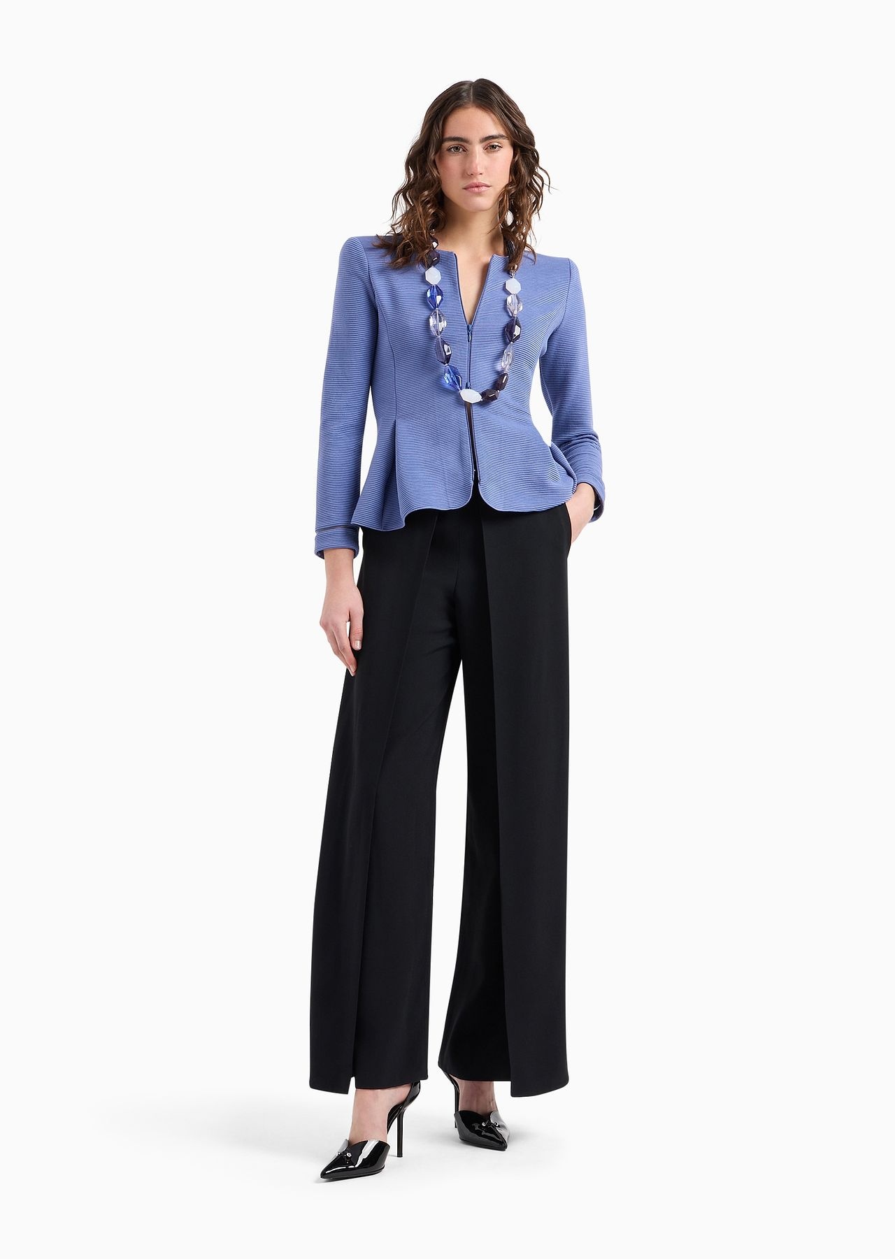 Ottoman jersey, single-breasted jacket with godet pleats - 4