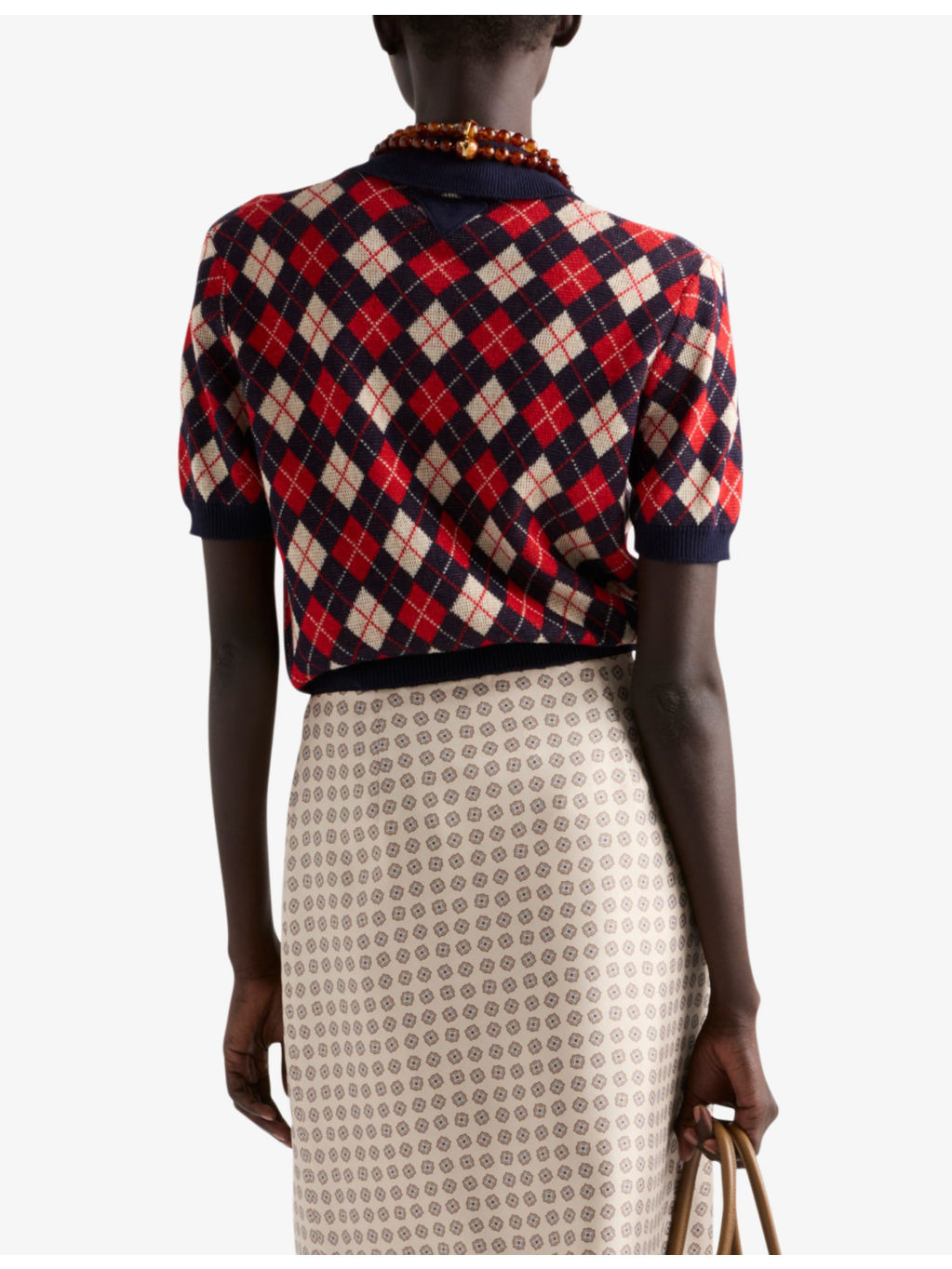 Argyle short-sleeve cotton knitted polo shirt - 4