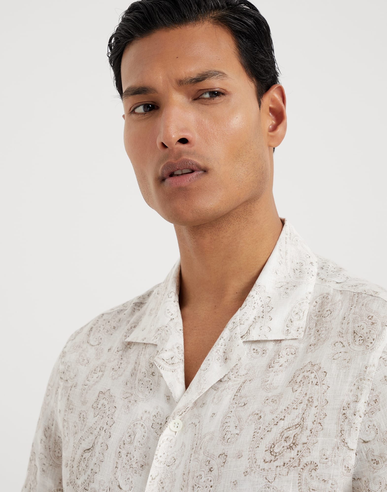 Paisley linen short sleeve easy fit shirt with camp collar - 3