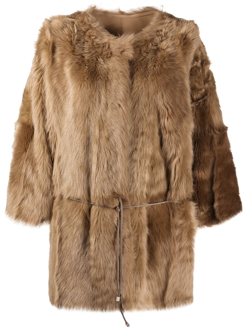 tie-wais fur coat - 1