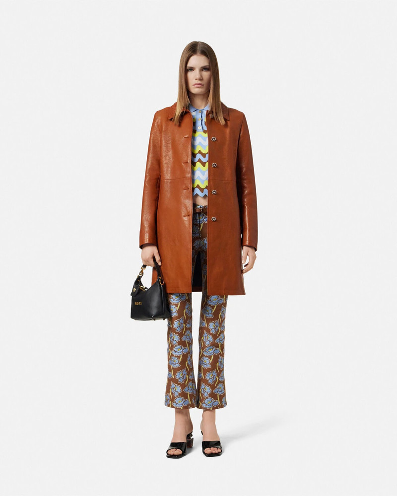 VERSACE Barocco A-Line Leather Coat outlook