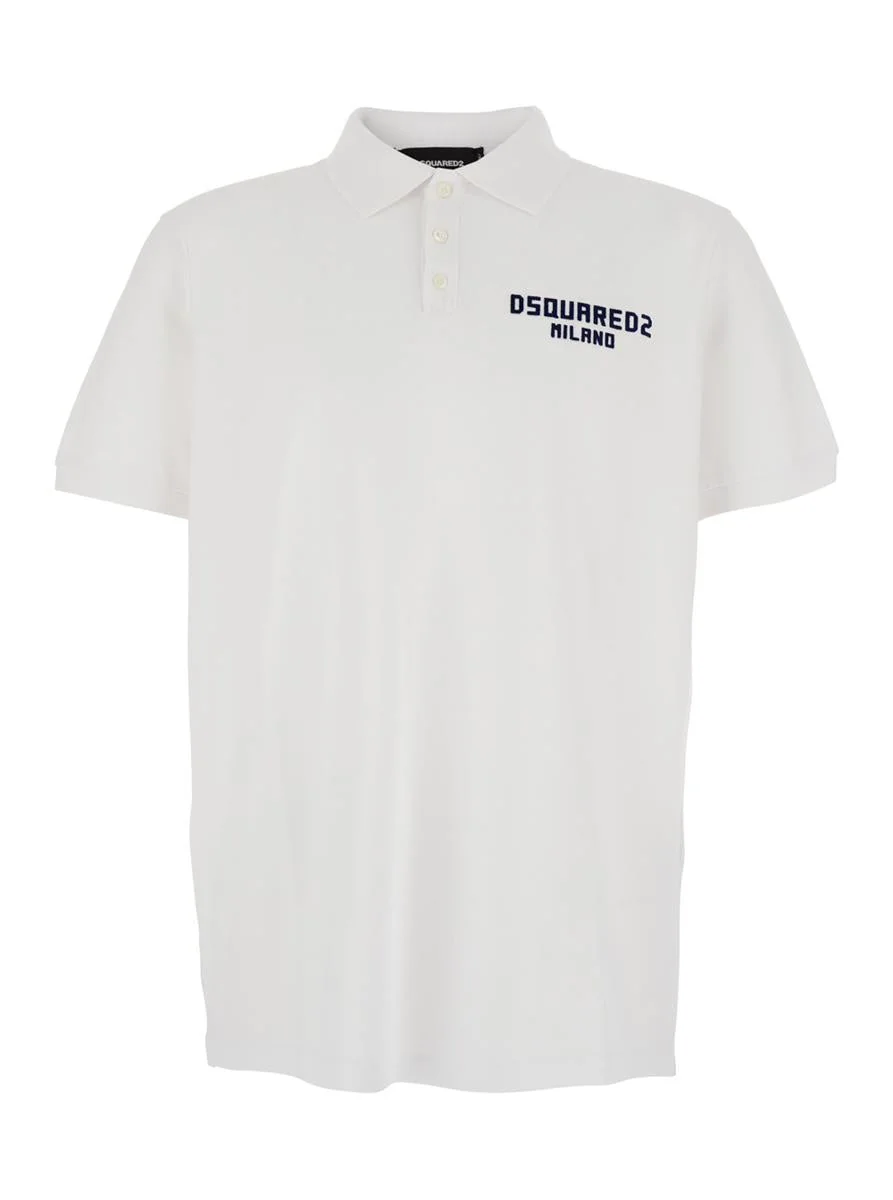 DSQUARED2 White Polo Shirt With Classic Collar And Logo Lettering On The Front In Cotton Man - 1