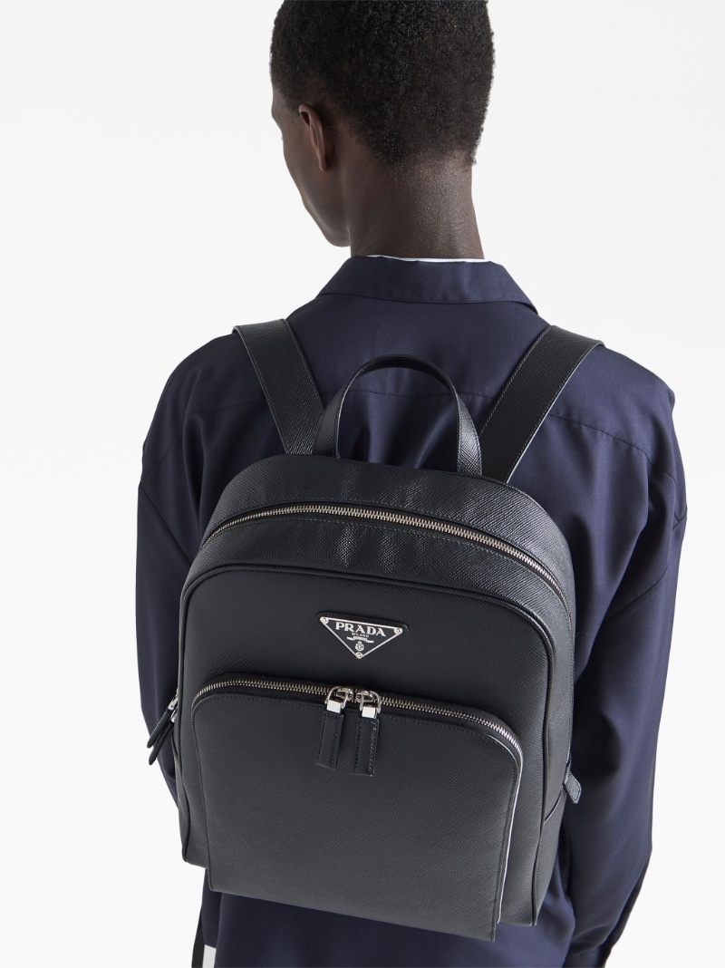 Saffiano-leather triangle-logo backpack - 3