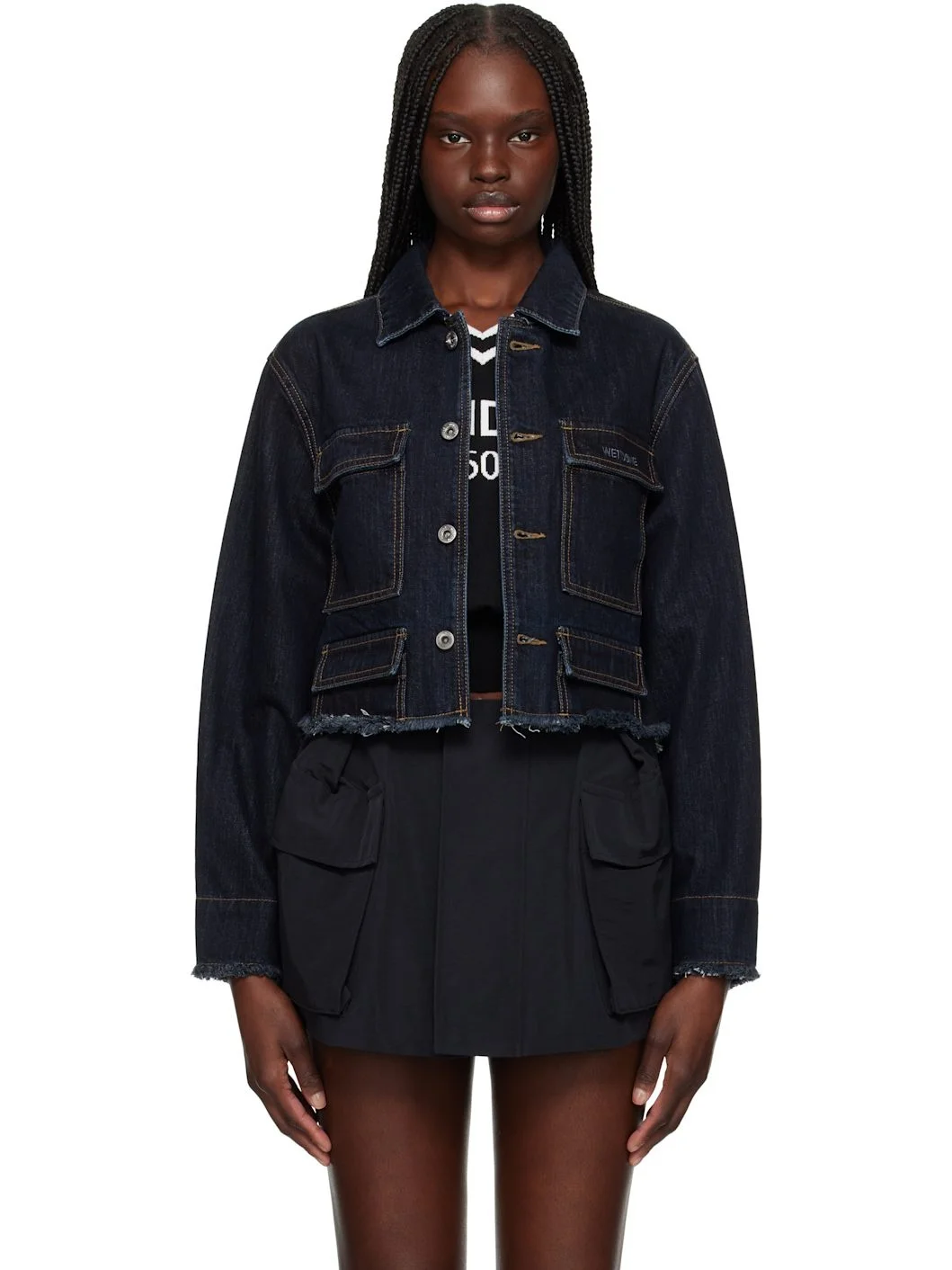 Navy Cropped Denim Jacket - 1