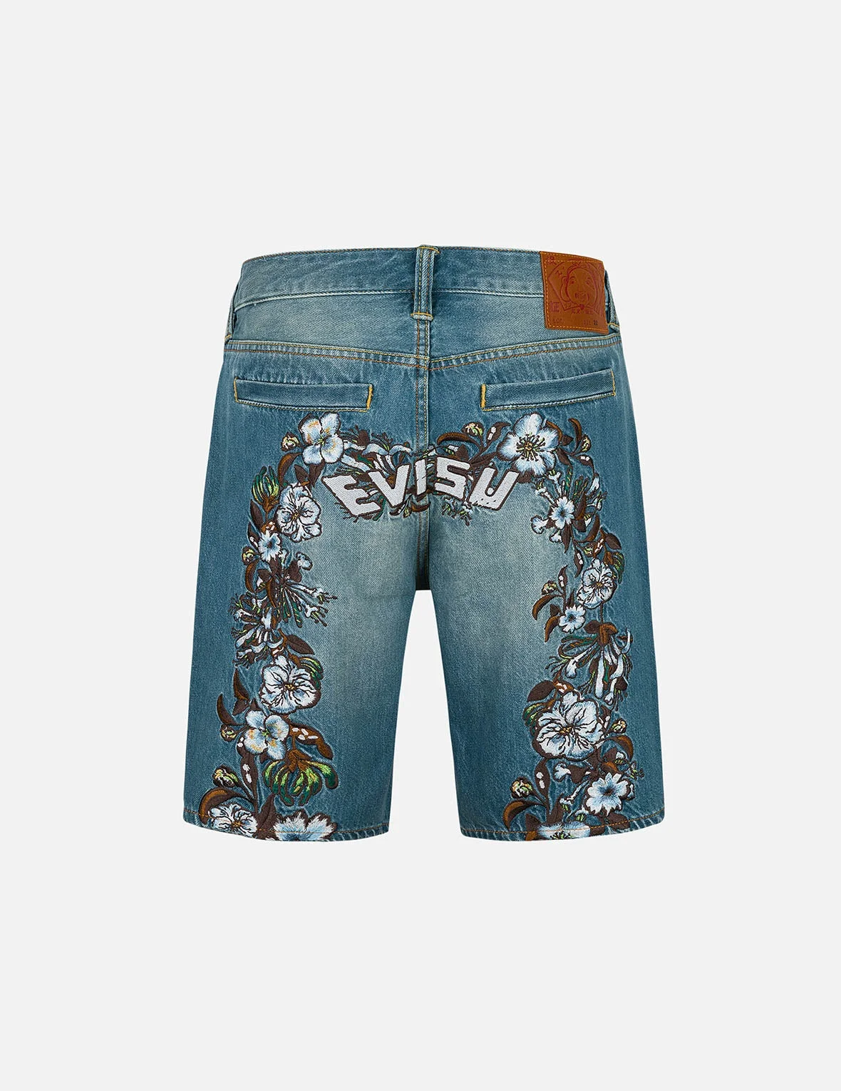 Floral Daicock Embroidery Regular Fit Denim Shorts - 1