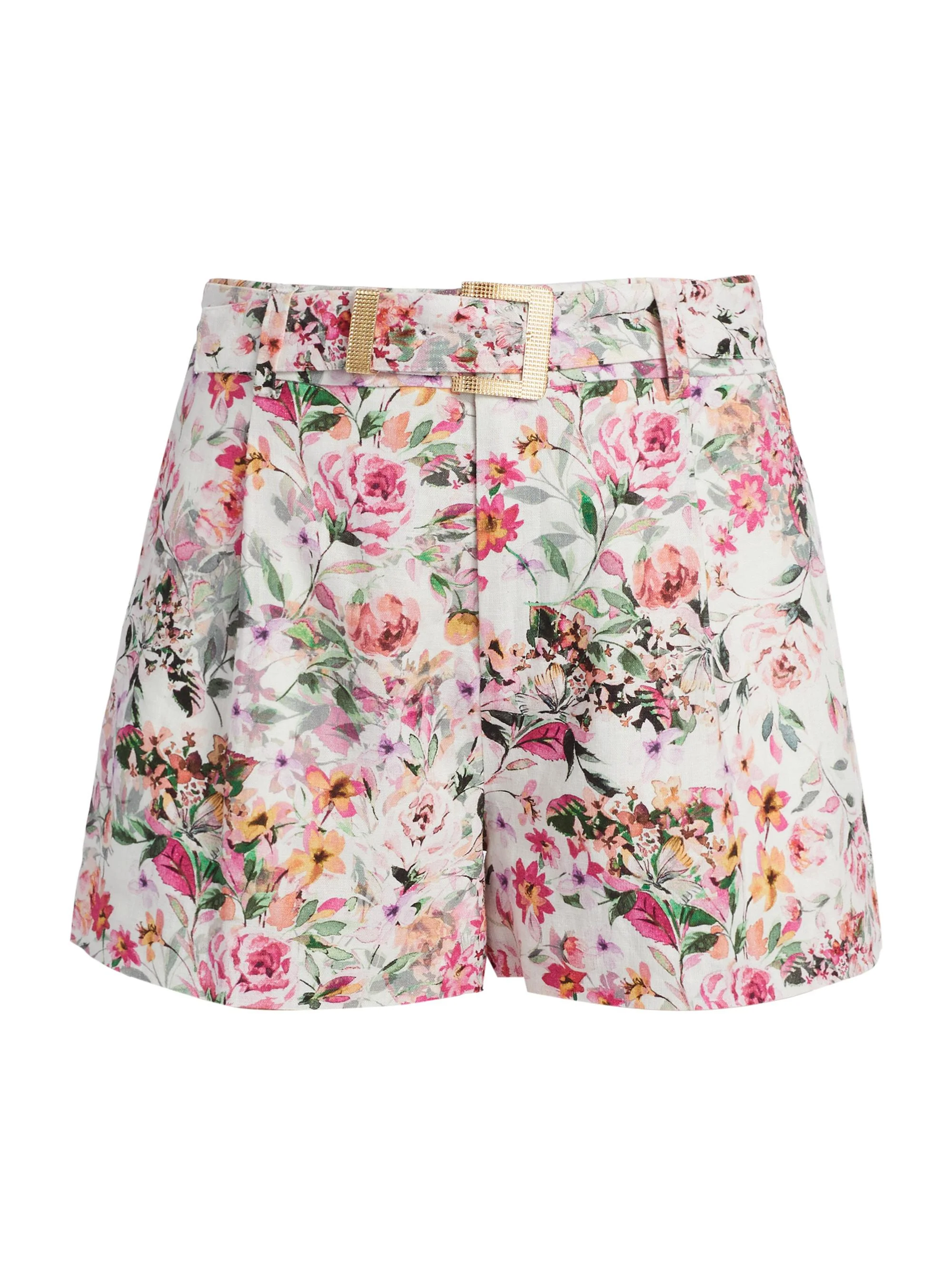 Women's Glenn Floral Linen-Blend Belted Tailored Shorts - Zesty Floral White Pink - 1