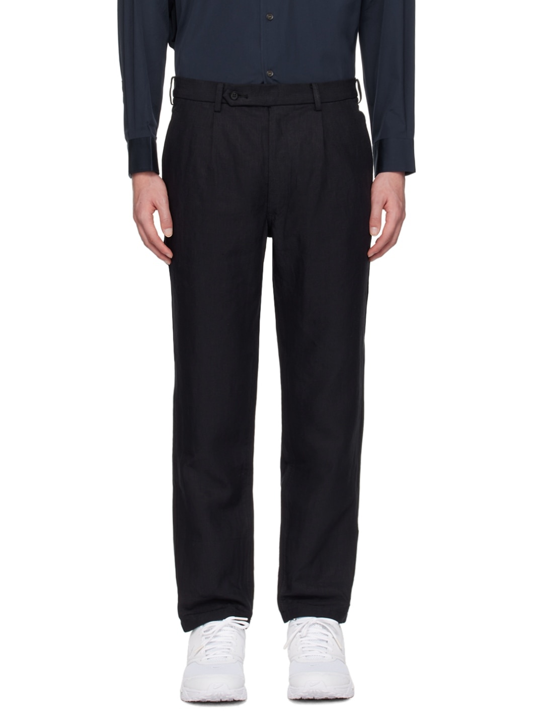 Navy Pleated Trousers - 1