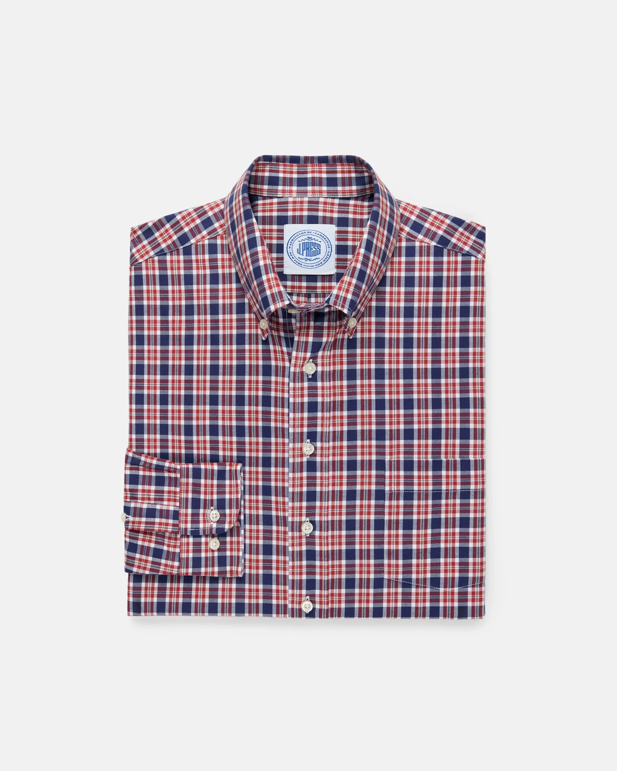RED & BLUE PLAID COTTON FLANNEL BUTTON DOWN SPORT SHIRT - CLASSIC FIT - 1