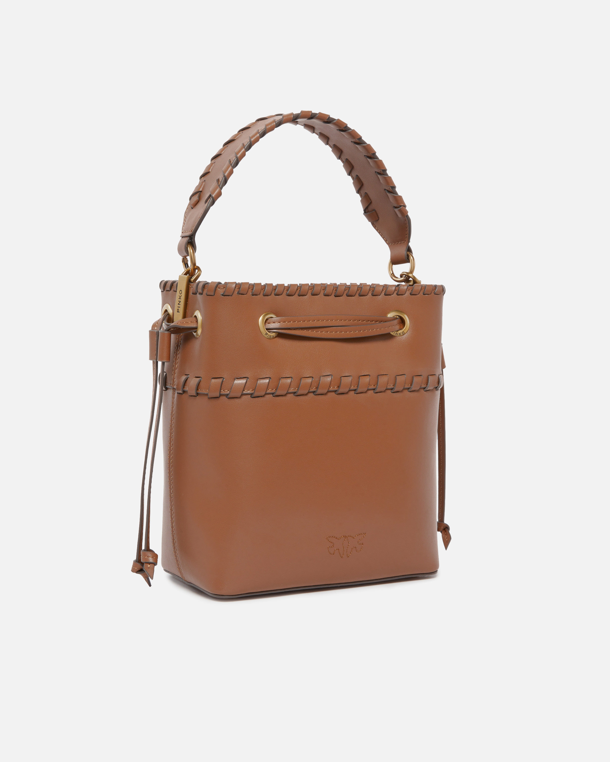 SMALL LEATHER BUCKET BAG WITH THREADED DETAILING - 2