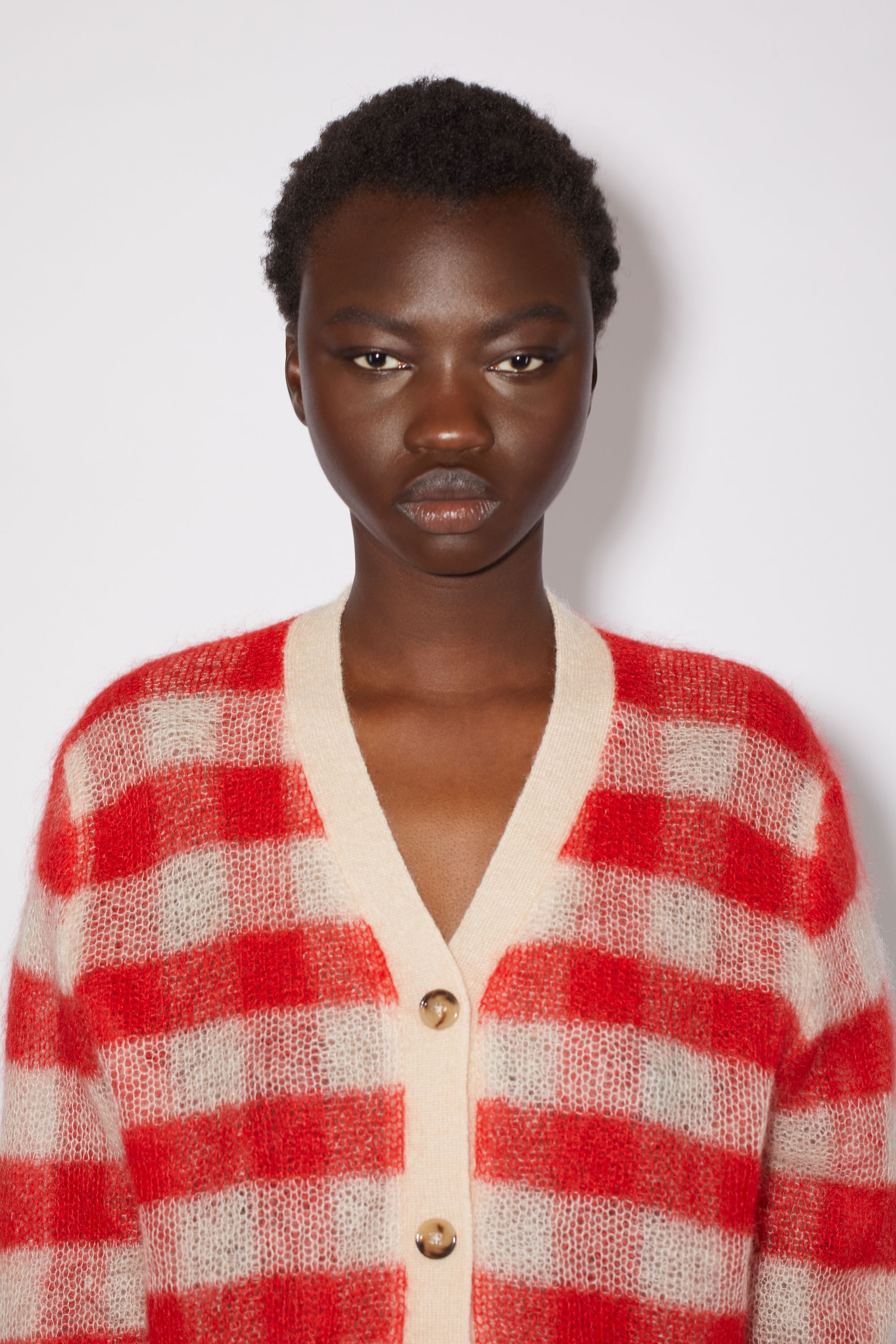 Vichy check cardigan - Light beige/red - 5