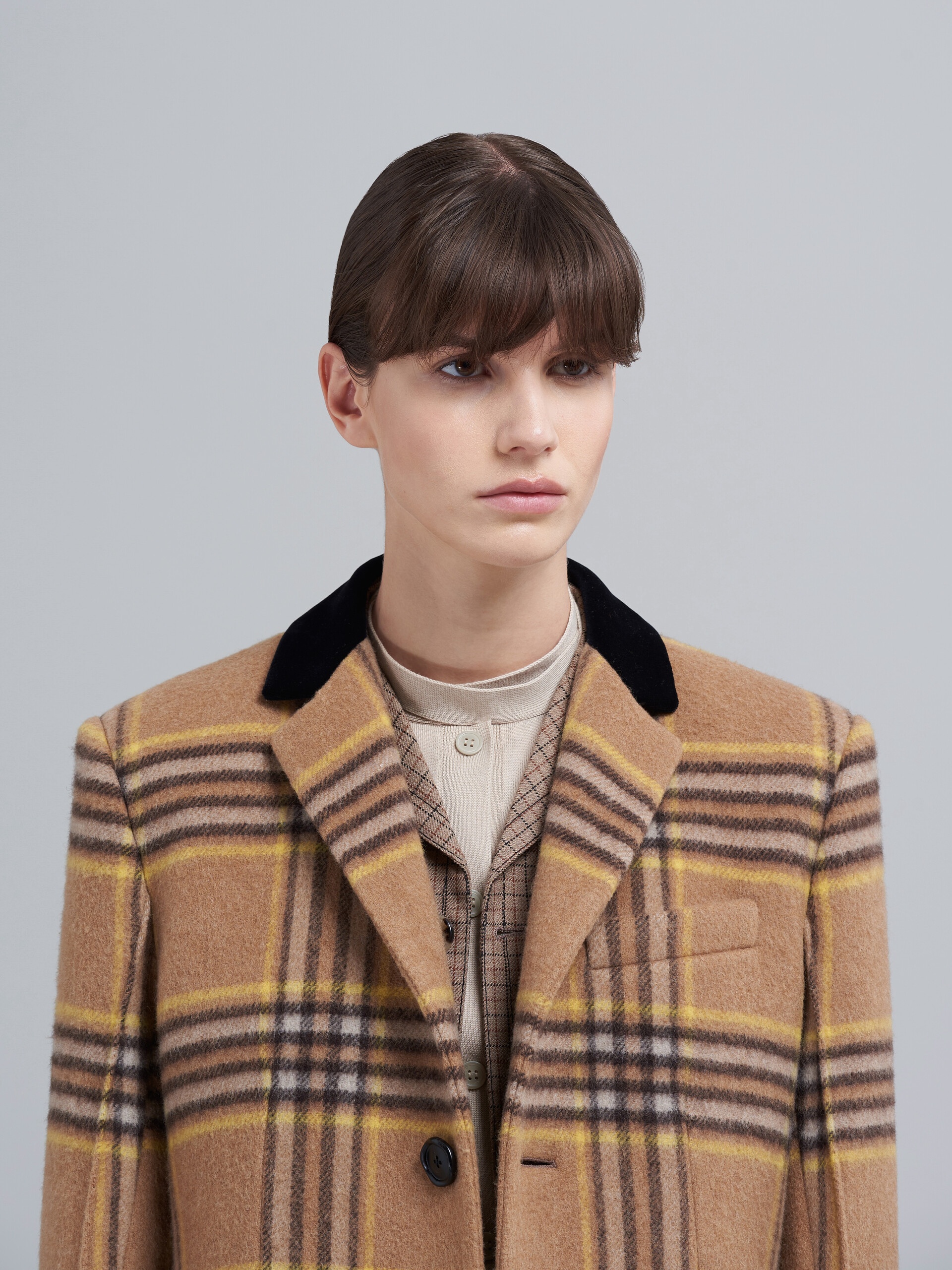 FRINGED WOOL CHECK COAT - 4