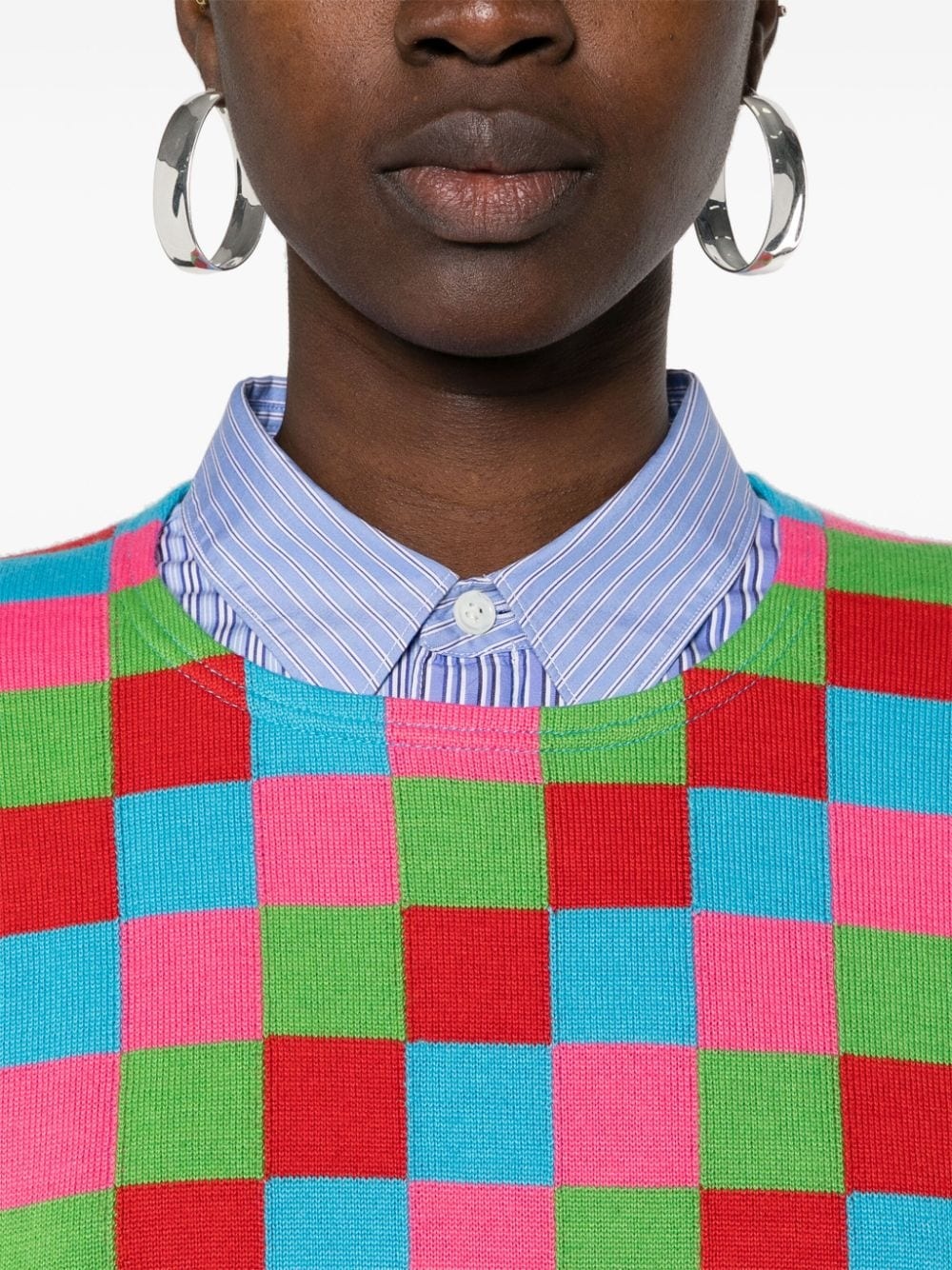 checked fisherman's-knit jumper - 5