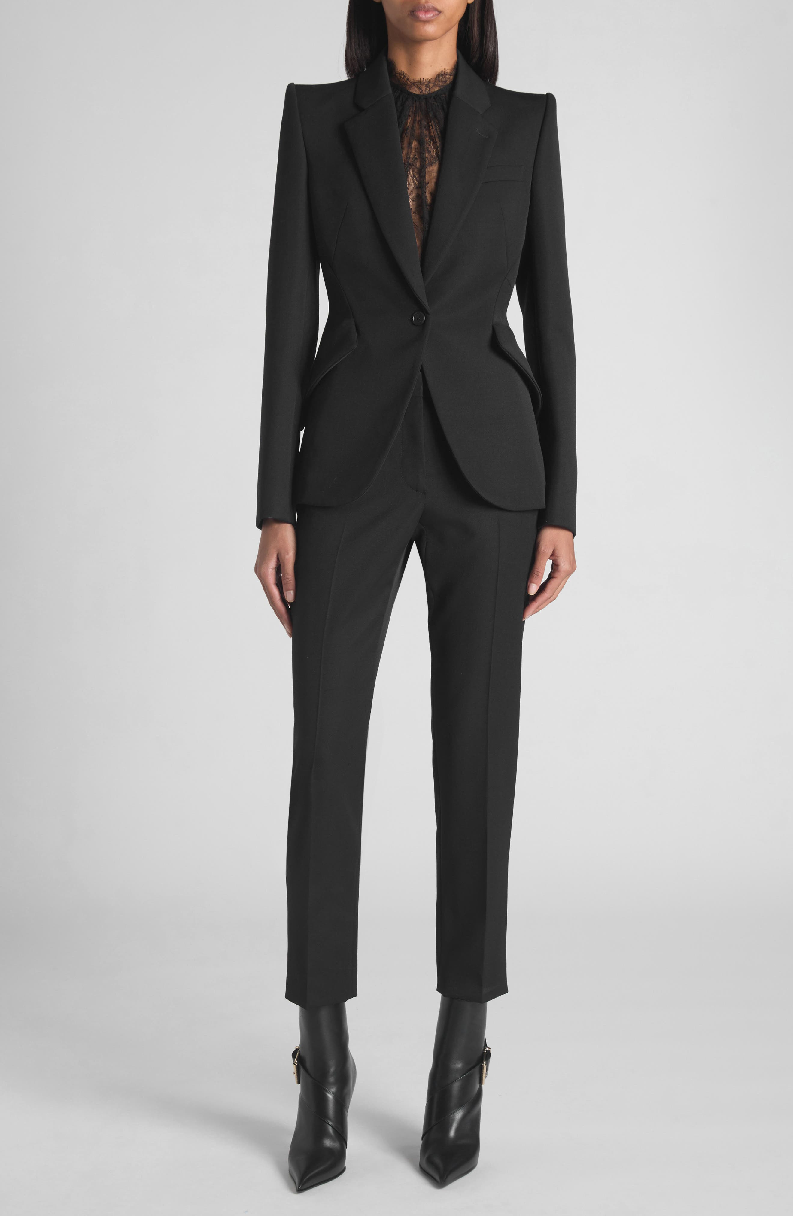 McQueen One-Button Wool Jacket in Black at Nordstrom - 6