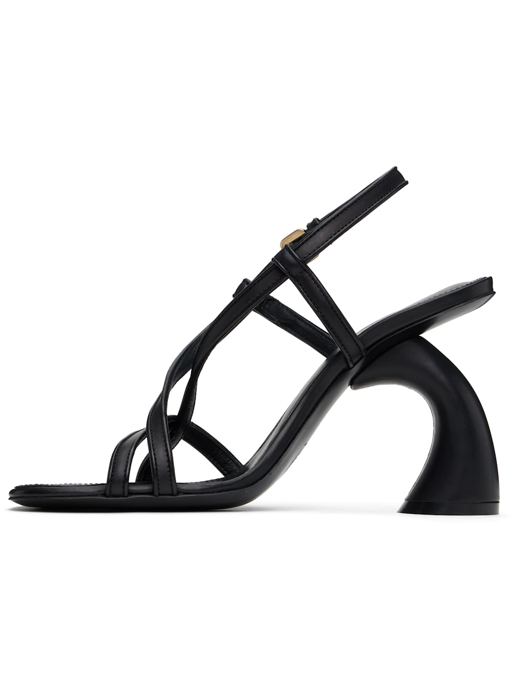 Black Leather Heeled Sandals - 3