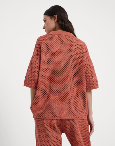 Brunello Cucinelli Cotton polo-style net sweater outlook